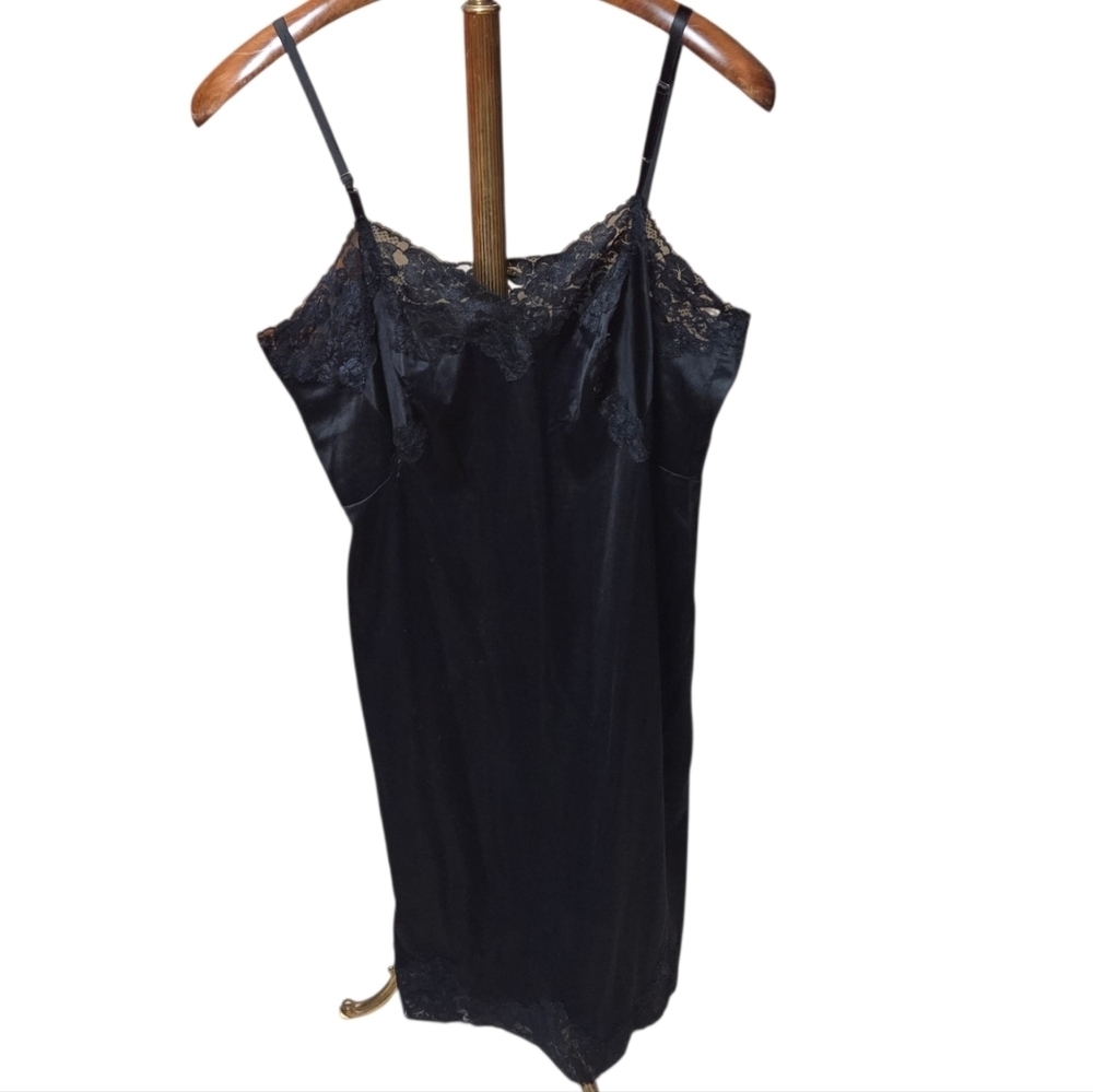 Vintage 60s Van Raalte Black Lacy Slip Dress Chemise Nightgown Size 40 A